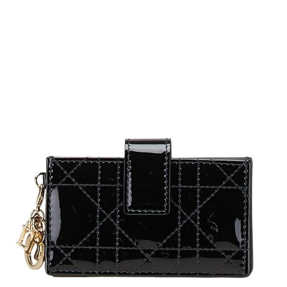 Dior Patent Leather Lady Dior Cannage Card Case Black